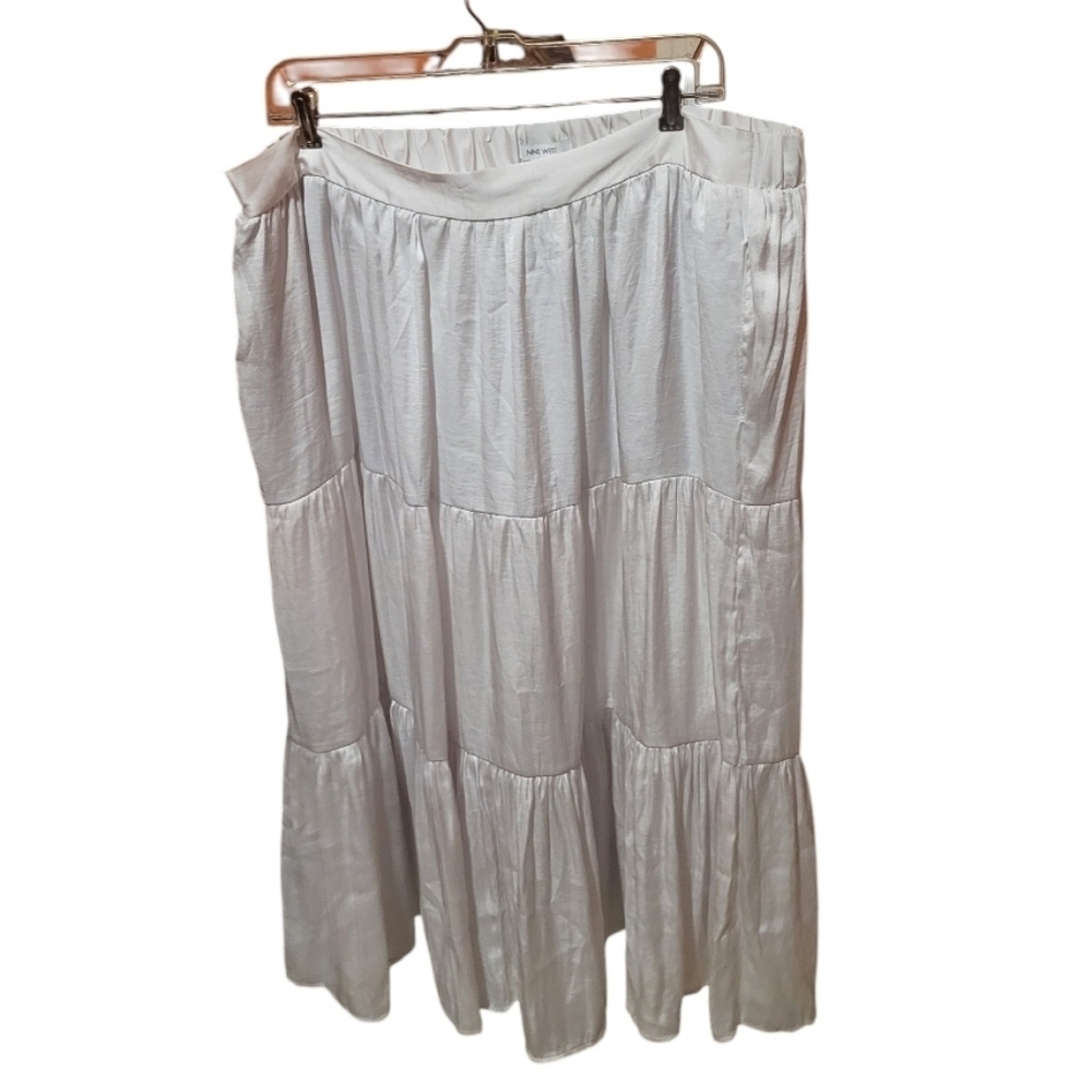 Nine West Satin Tiered Midi Skirt Ivory Tusk New Size XXL Y2K Boho Festival - Picture 2 of 8
